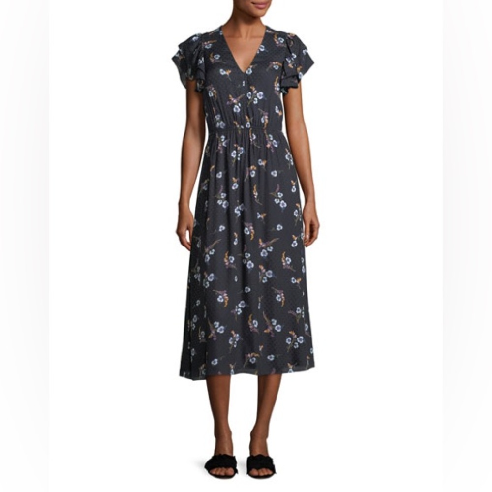 Rebecca Taylor Black Floral Midi Dress